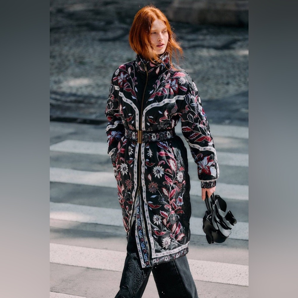 Farm Rio Black Marcelle Reversible Maxi Puffer Jacket